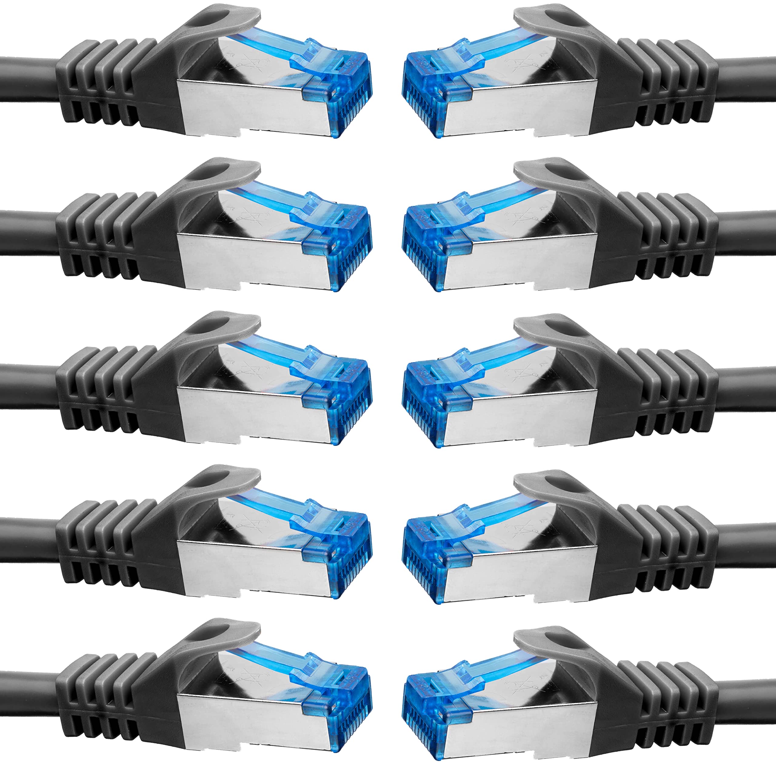 BIGtec Ethernet Cable 0,25m Internet Cable CAT 7 black - 10 pieces - High Speed double shielded S/FTP RJ45 LAN compatible Gaming PC Laptop Computer Playstation 5 PS5 PS4 Xbox Smart TV Box NAS Switch