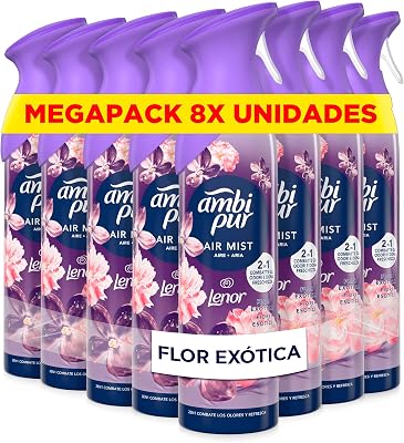 Ambi pur exotic flower spray ambientador 185ml x 8, com fragrância duas vezes mais duradoura que elimina odores e deixa um aroma fresco e leve