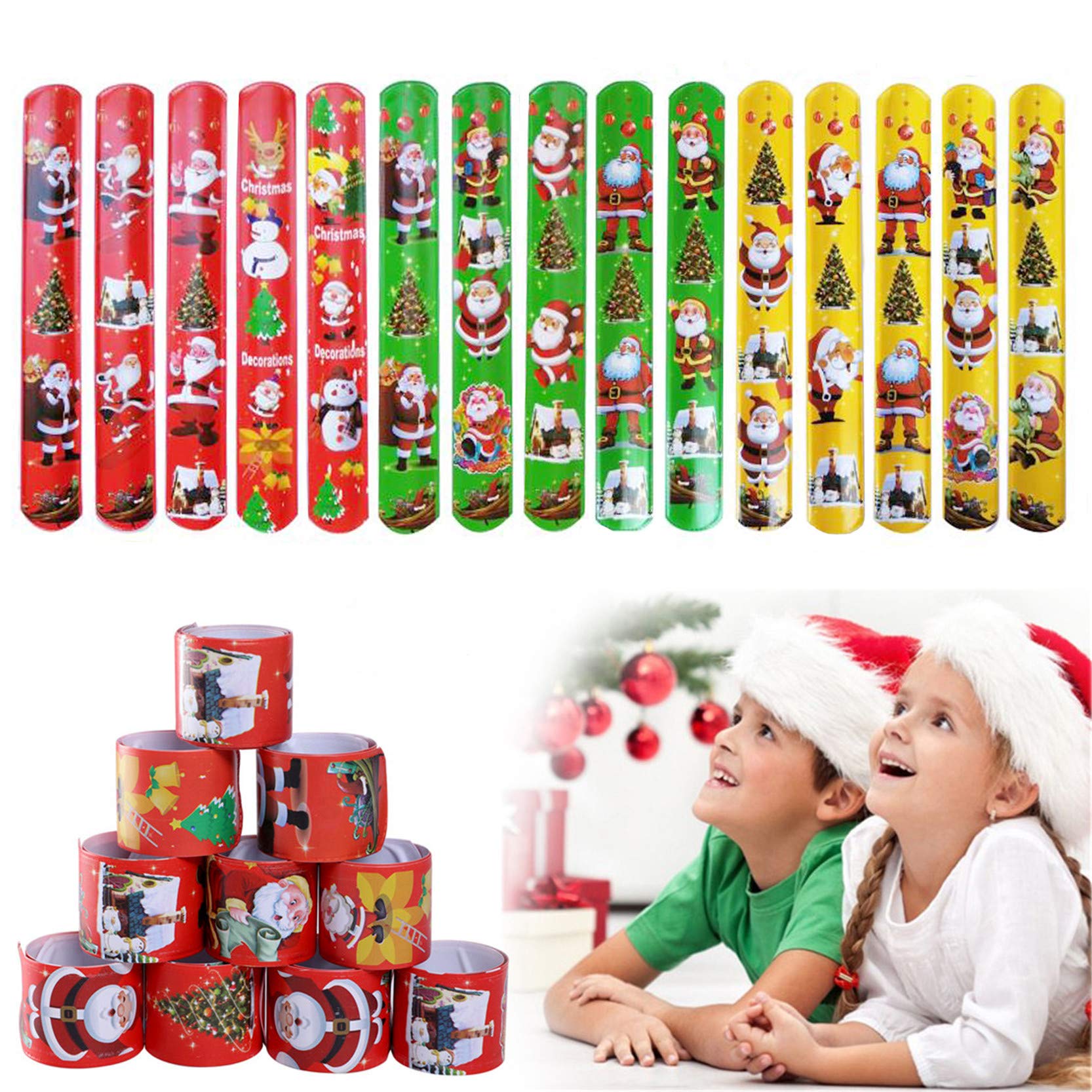 KY-Tech Christmas Slap Bracelets, 30pcs Kids Slap Bands Wristbands Christmas Snap Band Kids Slap Wristbands for Xmas Party Bag Filler Classroom Prizes