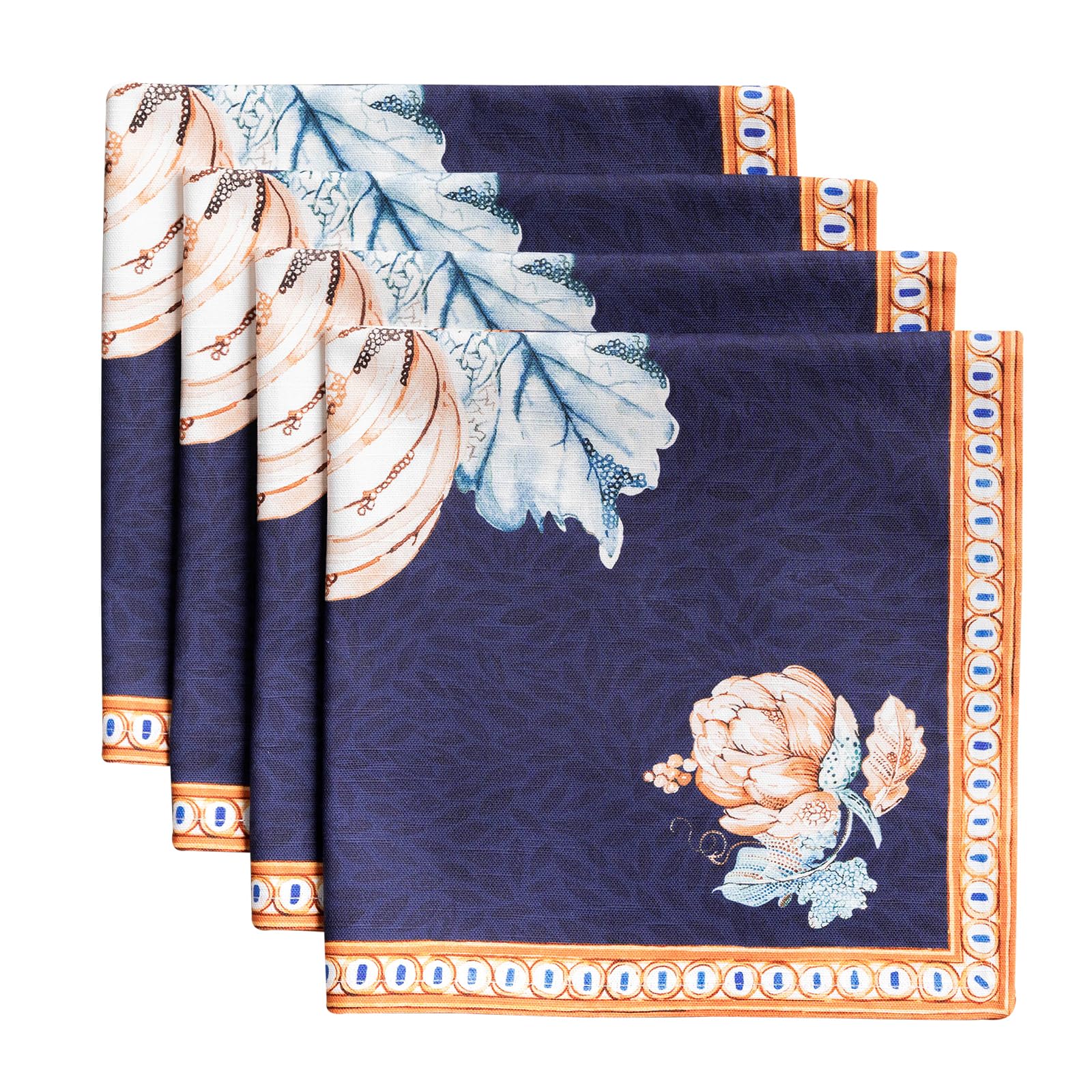 Maison d' Hermine Cloth Napkins Set of 4 100% Cotton for Thanksgiving Christmas Decorations Everyday Reusable Square Fall Napkins Cloth Washable Dinner Party (Pumpkin Blues, 20"x20") Image