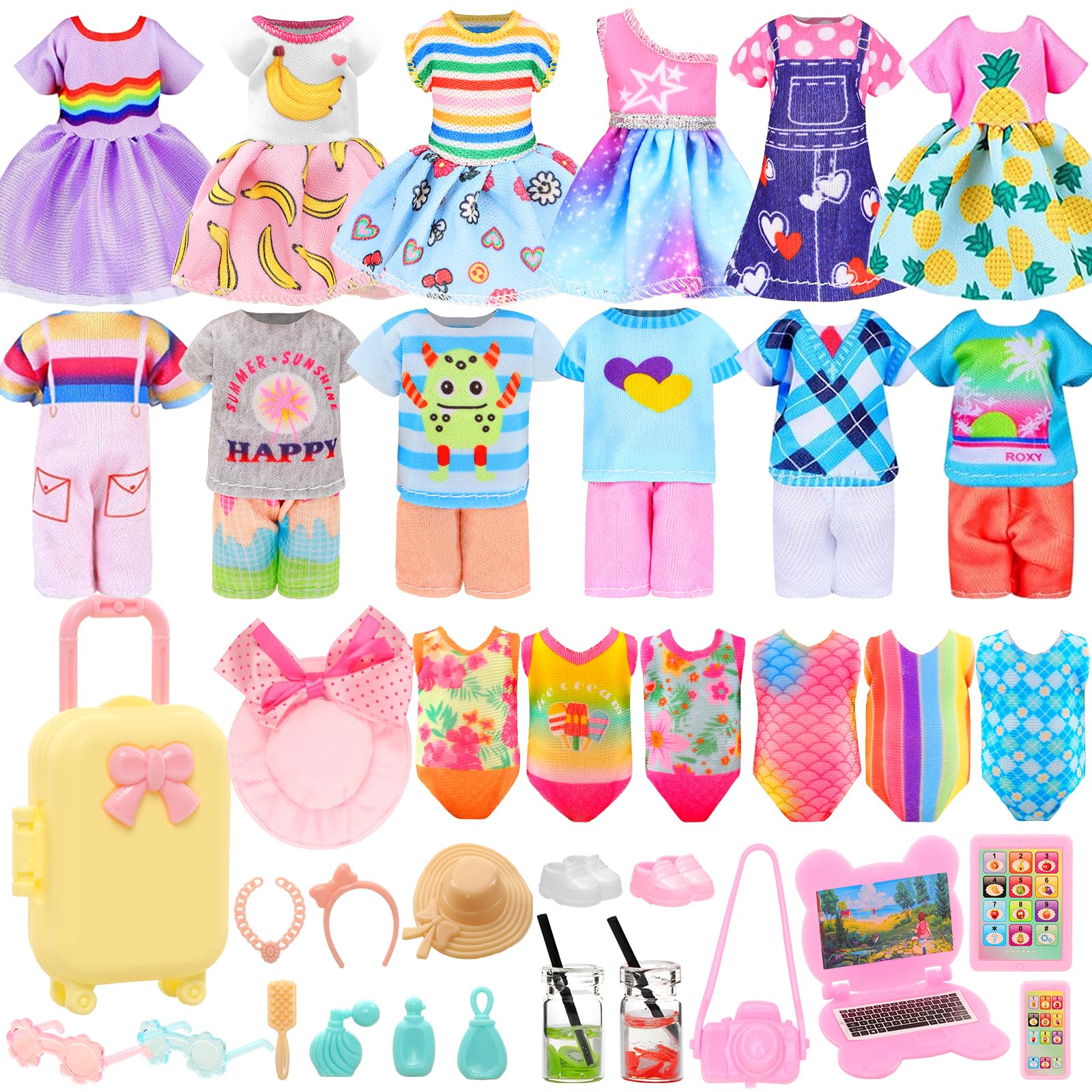 Photo 1 of Miunana 27 Pcs Doll Suitcase Luggage Travel Clothes and Accessories for 6 inch Dolls , Including 1 Suitcase 6 Clothes 1 Glasses 19 Travel Accessories