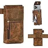 Leather Village Genuine Leather 7”x3.5” Phone Holster Pouch with Belt Clip, Magnetic Closure, ID Card Holder - Brown Universal Case for iPhone, Samsung Galaxy, Google Pixel