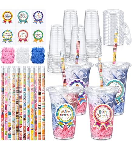 Student Birthday Gifts From Teacher 24 Set Creative Happy Birthday Gifts Disposable Plastic Cups With Lids Birthday Classroom Gifts