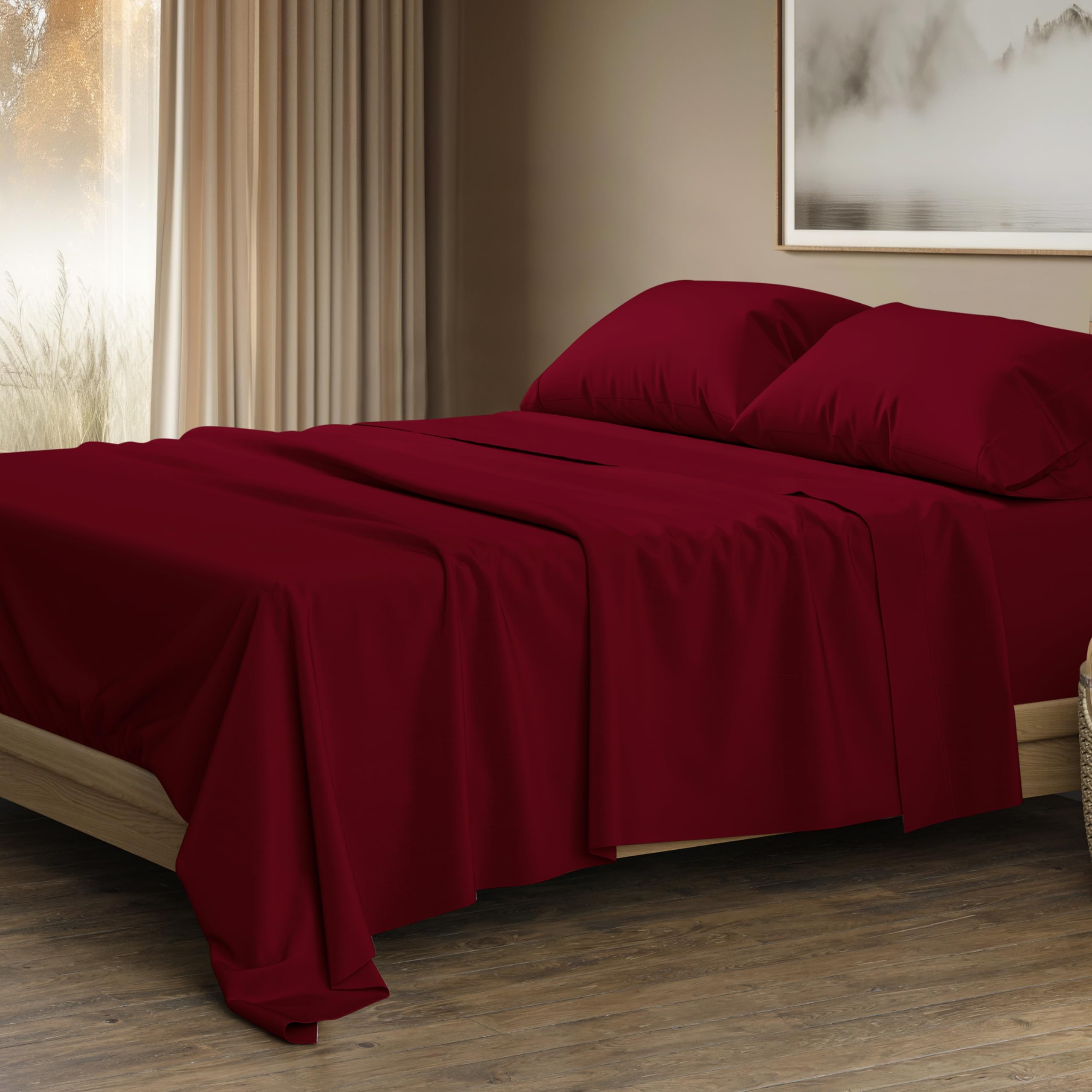 Photo 1 of THREAD SPREAD 100% Egyptian Cotton King Size Sheets Set - Luxury 1500 Thread Count Egyptian Cotton Sheets King Size, 17" Deep Pocket, Soft, Cooling Sateen Weave Hotel Quality Bedding Set - Burgundy