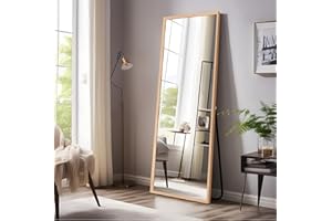 NeuType Full Length Mirror Floor Mirror with Standing Holder Bedroom/Locker Room Standing/Hanging Mirror Dressing Mirror Wall-Mounted Mirror (Natural Wood)