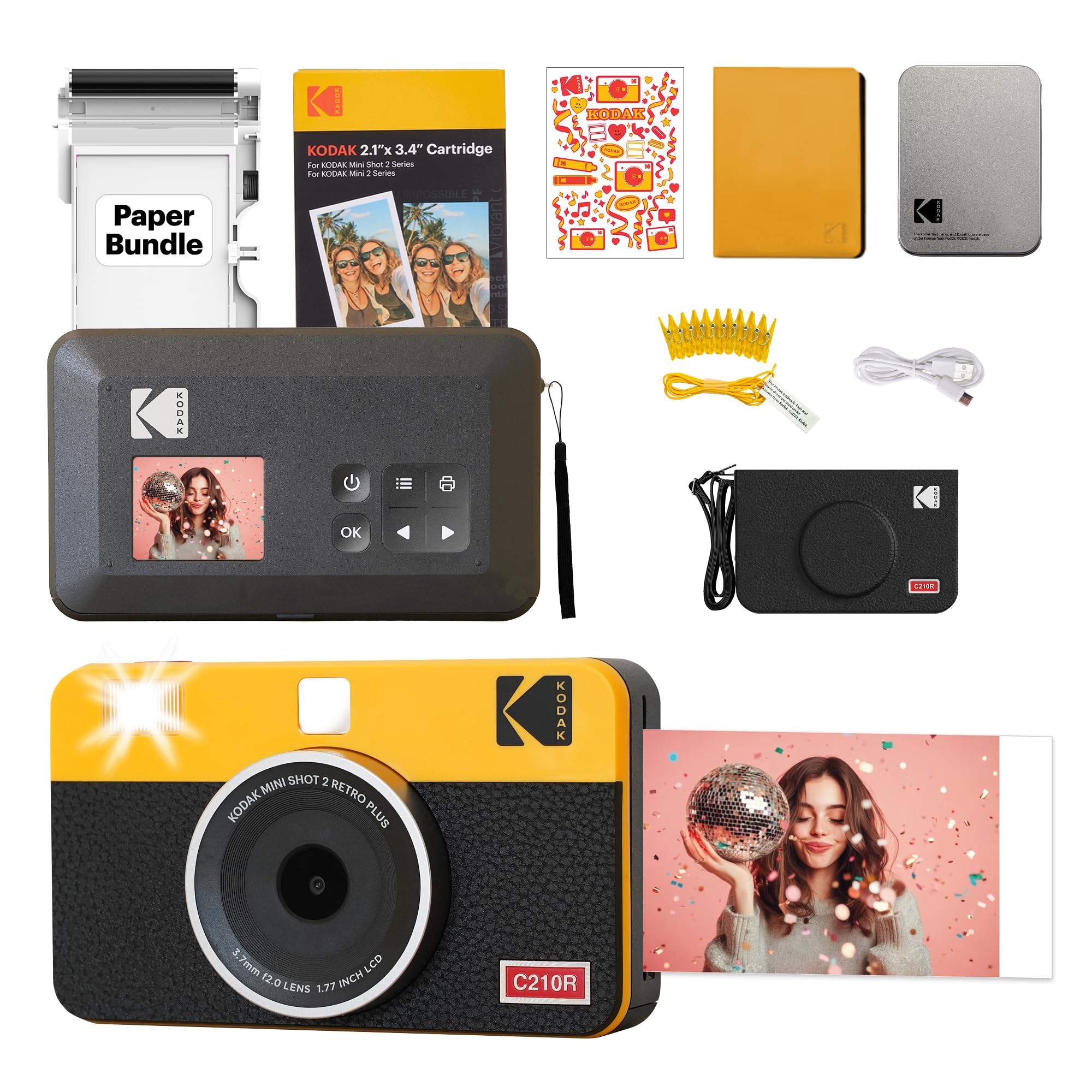 Kodak Mini 2 Retro 4PASS Portable Photo Printer for iPhone & Android, 5.3x8.6cm Instant Prints, 38 Sheet Bundle, Black — image 1