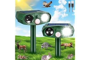 JAHYELEC 2Pack Ultrasonic Cat Repellent Outdoor Solar Animal Repellent with Motion Detection&Flash Light Animal Deterrent Devices Deer Repellent Devices to Scare Raccoon Rabbit Skunk Repellent for Yard