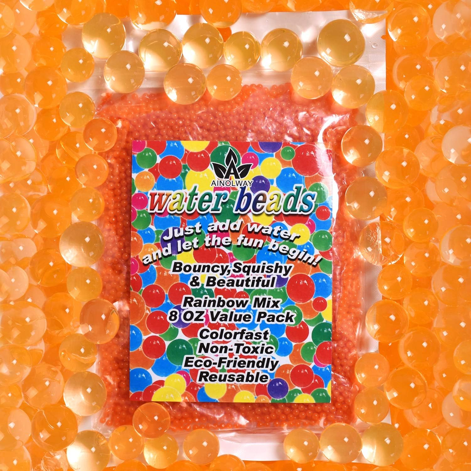 Vase Fillers - AINOLWAY 8 OZ Water Beads (20000pcs), Original Size Water Gel Bead Jelly Growing Balls for Kids Tactile Toys, Sensory Toys, Vase Filler (Orange)