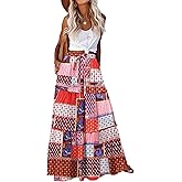 Zeagoo Womens Casual Maxi Skirts for Women 2026 High Waist Boho Skirts Floral Printed Long Flowy Skirt with Pockets
