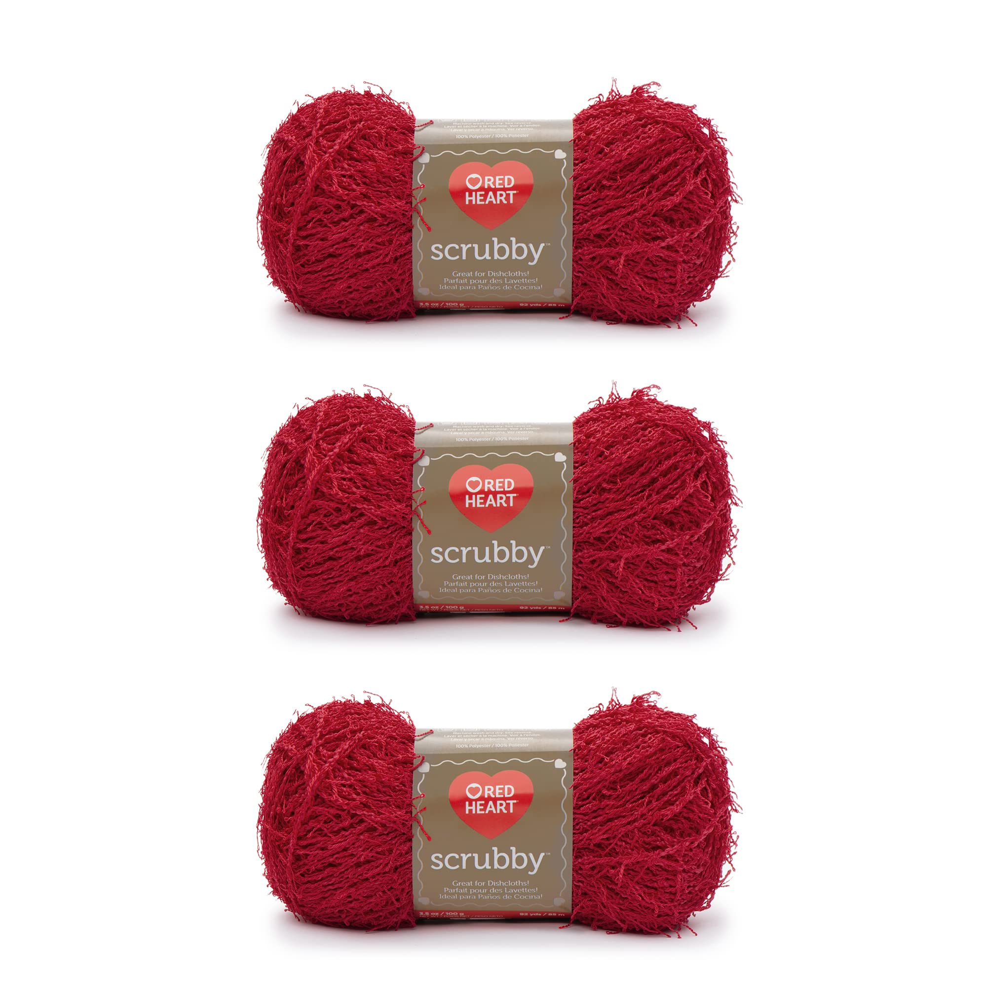 Red Heart Scrubby Yarn, 3 Pack, Cherry 3 Count