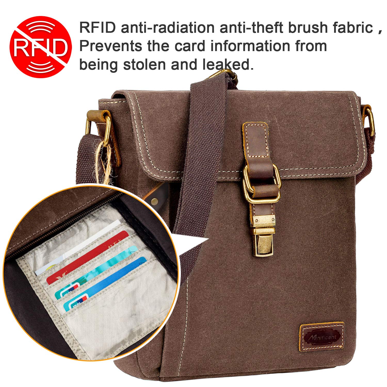 Manificent Messenger Bag, Water-resistant Canvas Shoulder Bags Anti-theft Brush Crossbody Bags