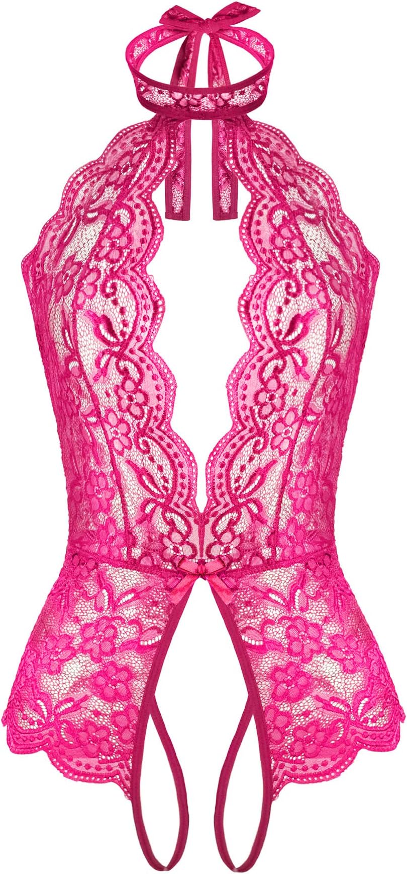 Genhoo Women Sexy Teddy Lingerie Lace Halter Babydoll Bodysuit