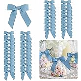 LiBongTa 50 PCs 3.5 Inch Dusty Blue Bow Grosgrain Ribbon Bows for Gift Wrapping, Gift Bows for Presents, Blue Bow Party Decorations, Twist Tie Bows for Baby Shower, Wedding, Easter, Birthday Party