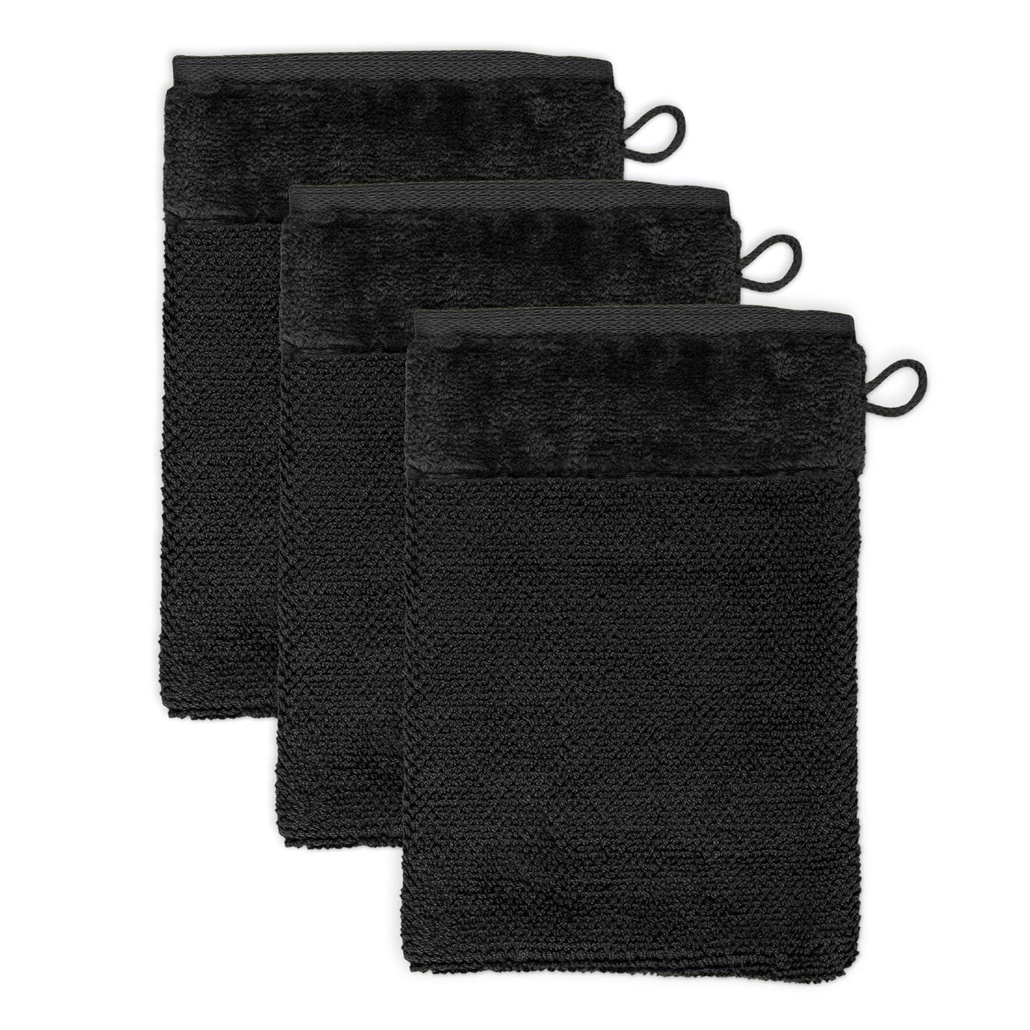 Möve Set of 3 wash Gloves, Black, 20 x 15 cm