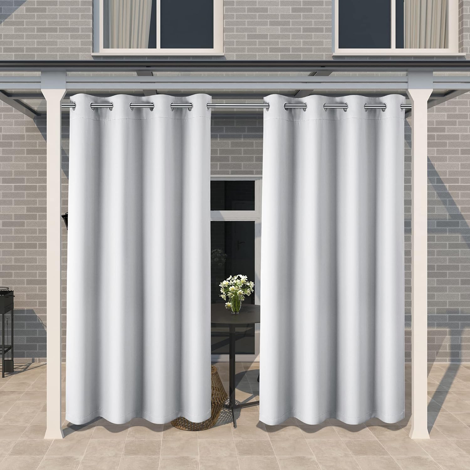 Outdoor Curtains - 2 Panel Waterproof Blackout Outdoor Curtains for Patio, UV Blocking Thermal Insulated Grommet Top Outdoor Curtains, Keep Privacy for Gazebo, Porch, Pergola, Arbor, W 52 x L 120 inch, Greyish White