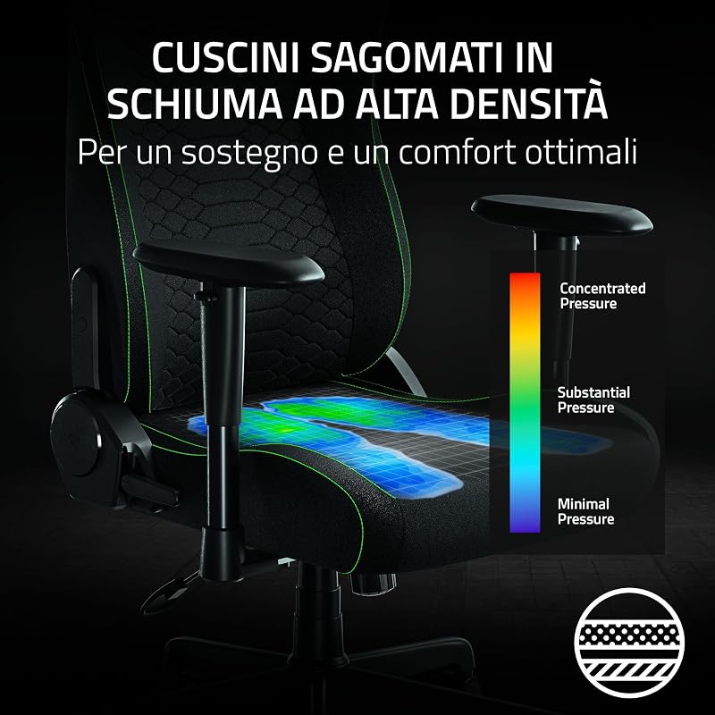 Iskur V2 X - Sedia da gioco essenziale con supporto lombare integrato (cuscini in schiuma sagomata ad alta densità, braccioli 2-D, tessuto con finitura morbida) Nero