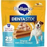 Pedigree Dentastix Small &amp; Medium Dental Dog Treats, Original, 25 Count | Original chicken flavor, Triple action dental care, reduces tartar buildup, cleans teeth, freshens breath, for dogs 7-22 lbs
