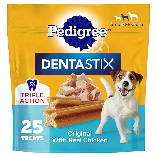 PEDIGREE DENTASTIX SMALL & MEDIUM BREED DOG TREATS, ORIGINAL WITH REAL CHICKEN, DOG DENTAL TREATS, 13.9 OZ. BAG (25 TREATS TOTAL)