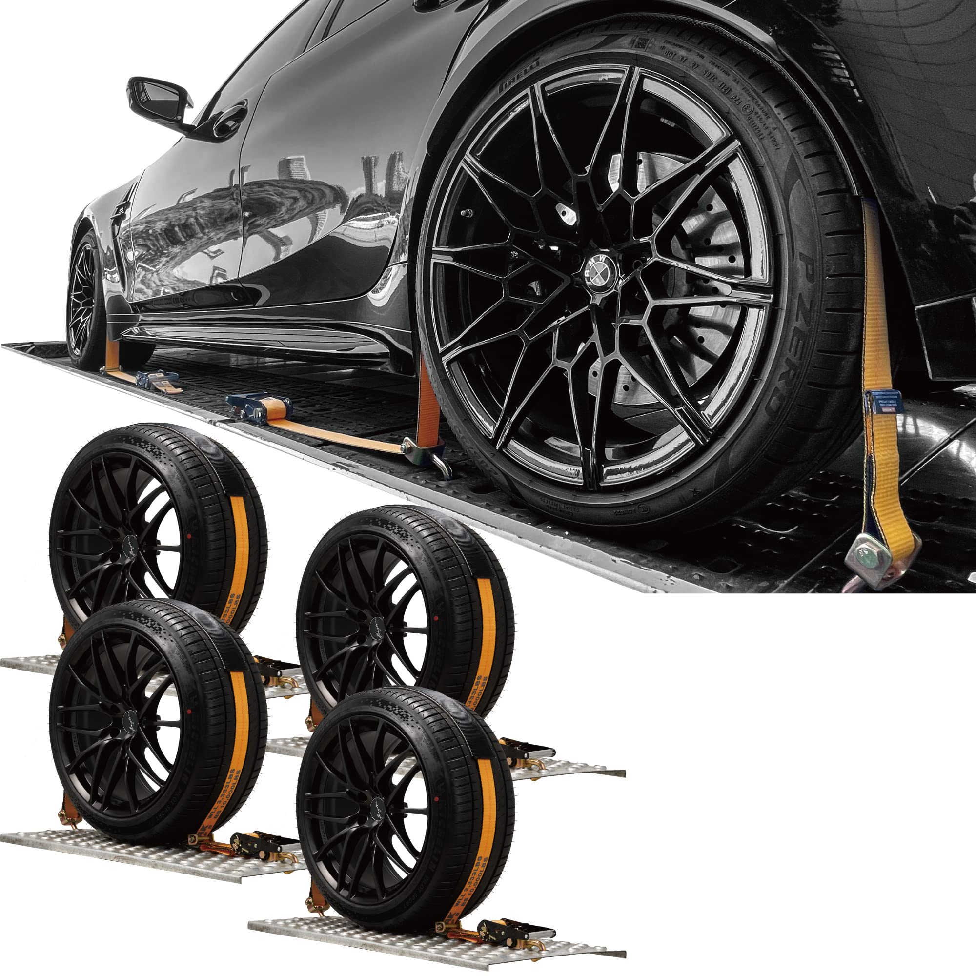 Auto Hauler Car Tie Down Straps for Trailers-4 Pack-104 Inch-Swivel J ...