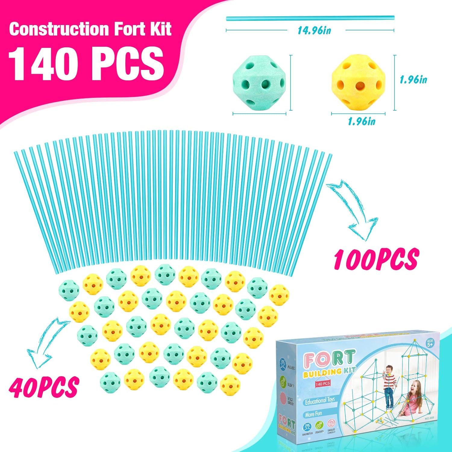Betheaces Fort Building Kit 140 Pieces - Construction Kids Toys DIY Play Tent Castles Tunnels Tower Building Creative Birthday Kids Toys for 5 6 7 8 9 Year Old Boys Girls: Toys & Games