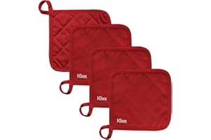 KLEX 4pcs 100% Thick Cotton Potholders for Oven Cooking and Baking, Durable 330GSM Hot Pads, Up to 482°F Degrees Heat Resistance Pot Holder, Heavy-Duty Cotton Canvas, Red