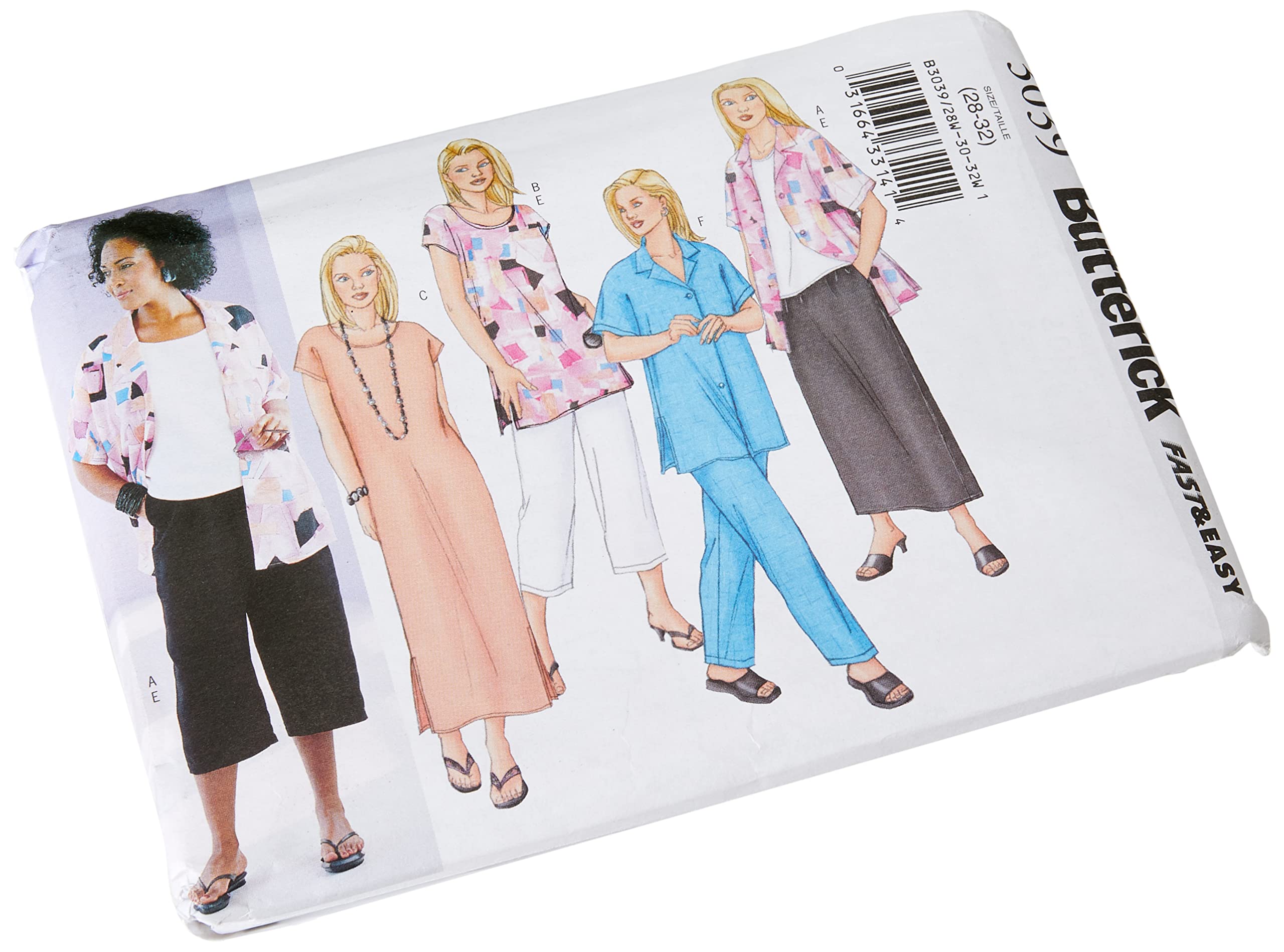 Butterick Patterns B3039 Size 28W Women's Petite Shirt, Top, Tunic, Dress, Skirt and Pants, White