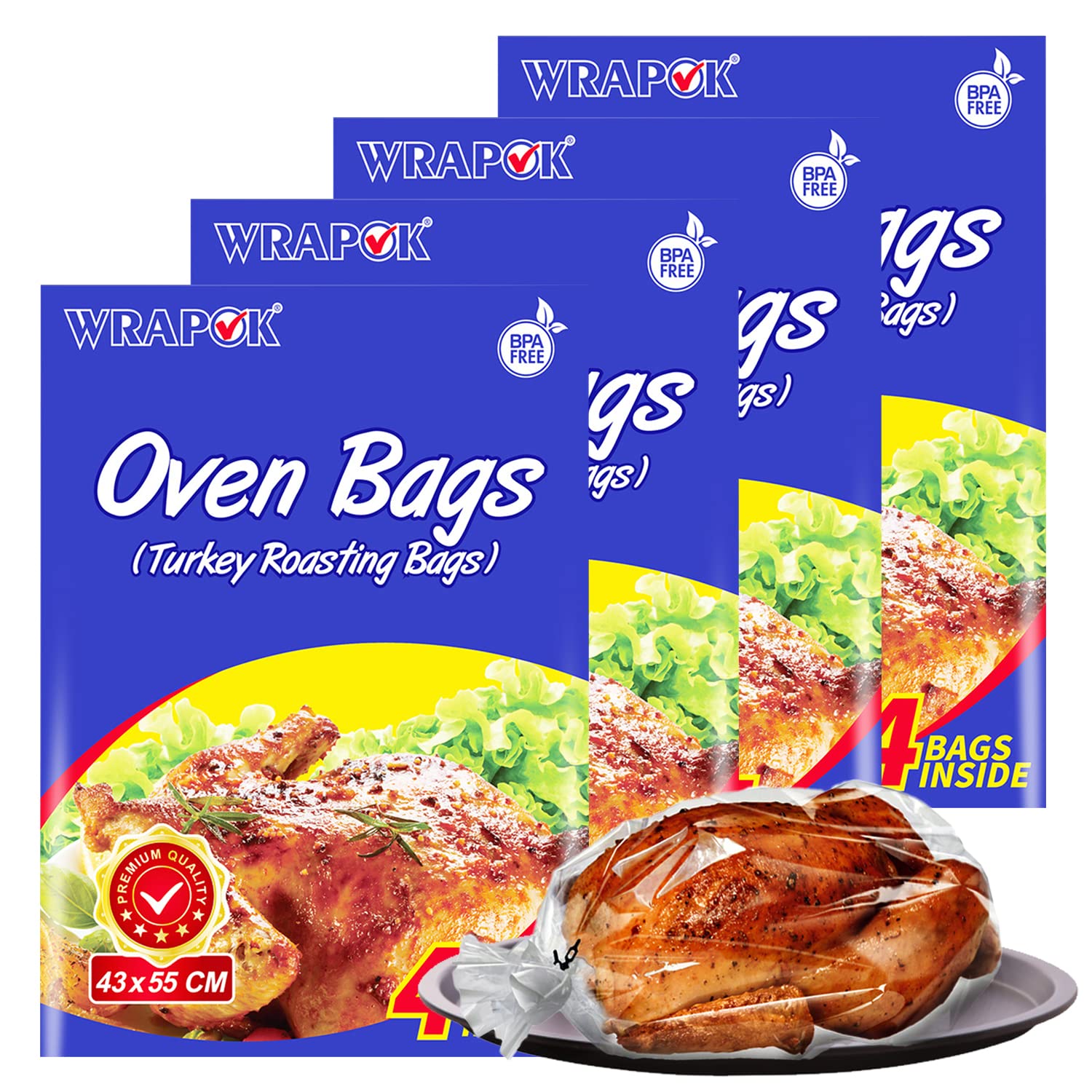 WRAPOK Large Turkey Roasting Bags Cooking Oven Chicken Bag For Meat Poultry Seafood Vegetable - 16 Bags (17 x 21.5 Inch)