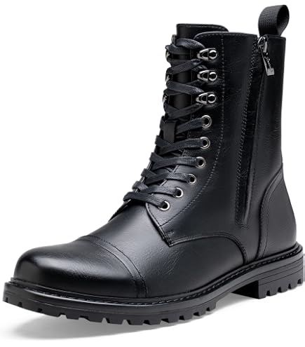 Men\'s Cap Toe Lace Up Combat Boots Faux Leather Zip Closure Amazon.com: Amazon Essentials Men main image 3