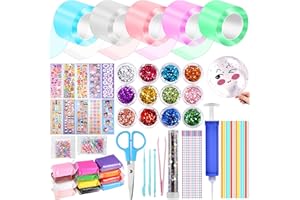 NEEDBROCK 5 Pcs Nano Tape Bubble Kit for Kids, 1m/3.28 ft Each Roll Nano Tape Bubbles Nano Tape Kit Nano Double Sided Tape with Luxe Glitter, Clay, Beads, Cute Stickes,Stocking Stuffers for Girls,Kids