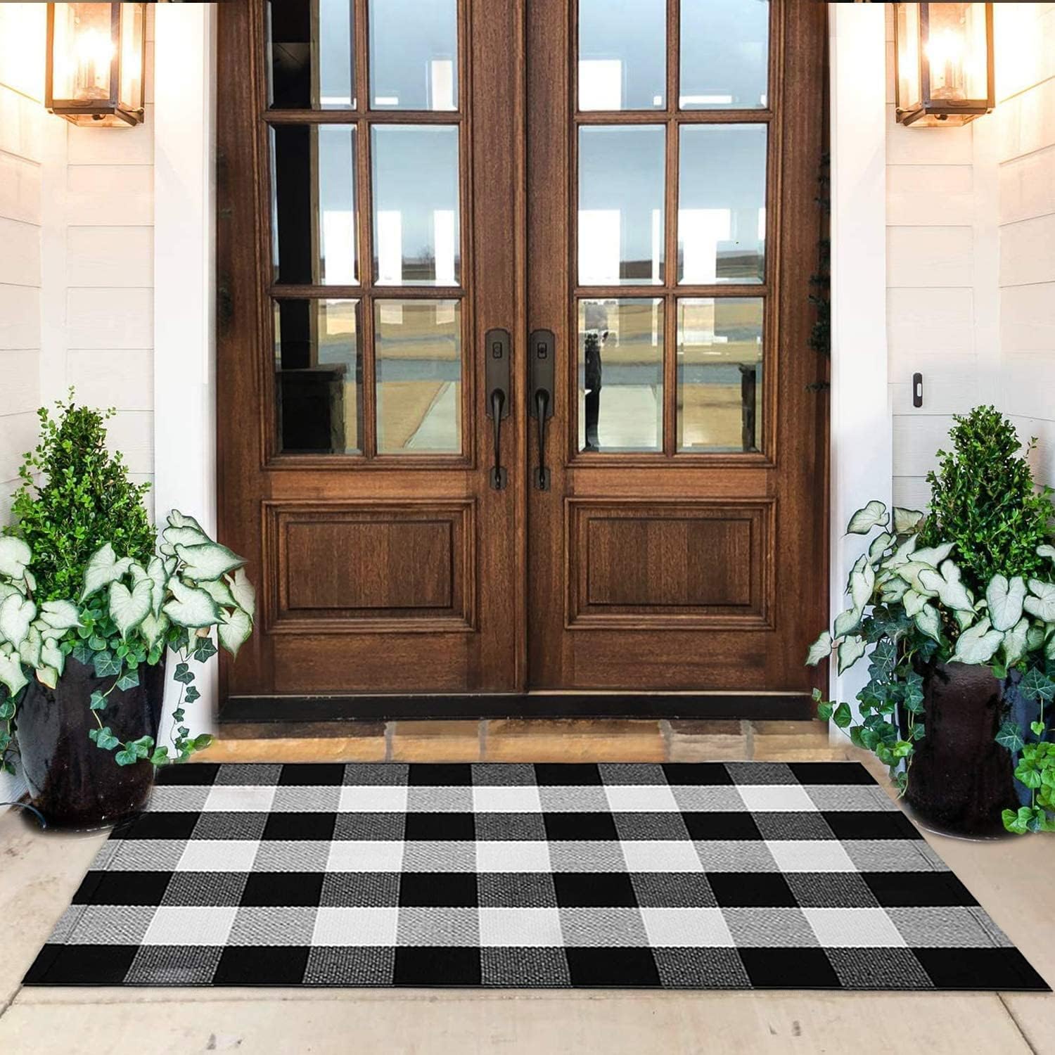 KaHouen Cotton Buffalo Plaid Check Rug, 27.5 x 43 Inches, Black and White Area Rug, Checkered Plaid Rug for Porch, Kitchen, Bathroom, Living Room, Bedroom