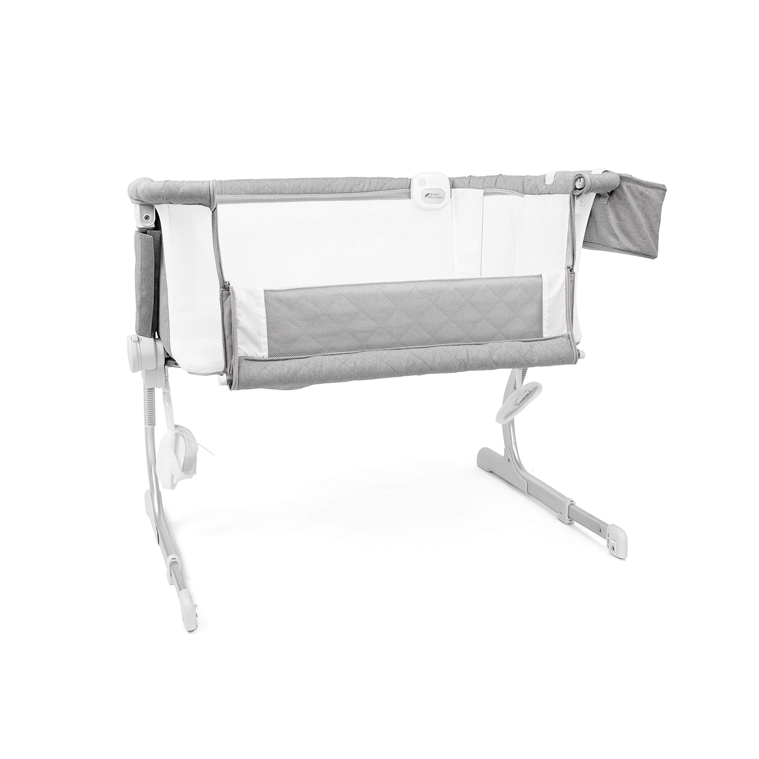 Baby Delight Beside Me Dreamer Bassinet | Bedside Sleeper | Sound Machine Included | 6 Height Adjustments | Quilted Grey