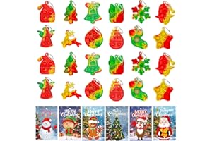 YQUQWN 24PCS Christmas Mini Pop Keychain Fidget Toys with 24 Holiday Cards, Mini Silicone Pop Toys Bulk for Kids Party Favors Christmas Toys Classroom Gift