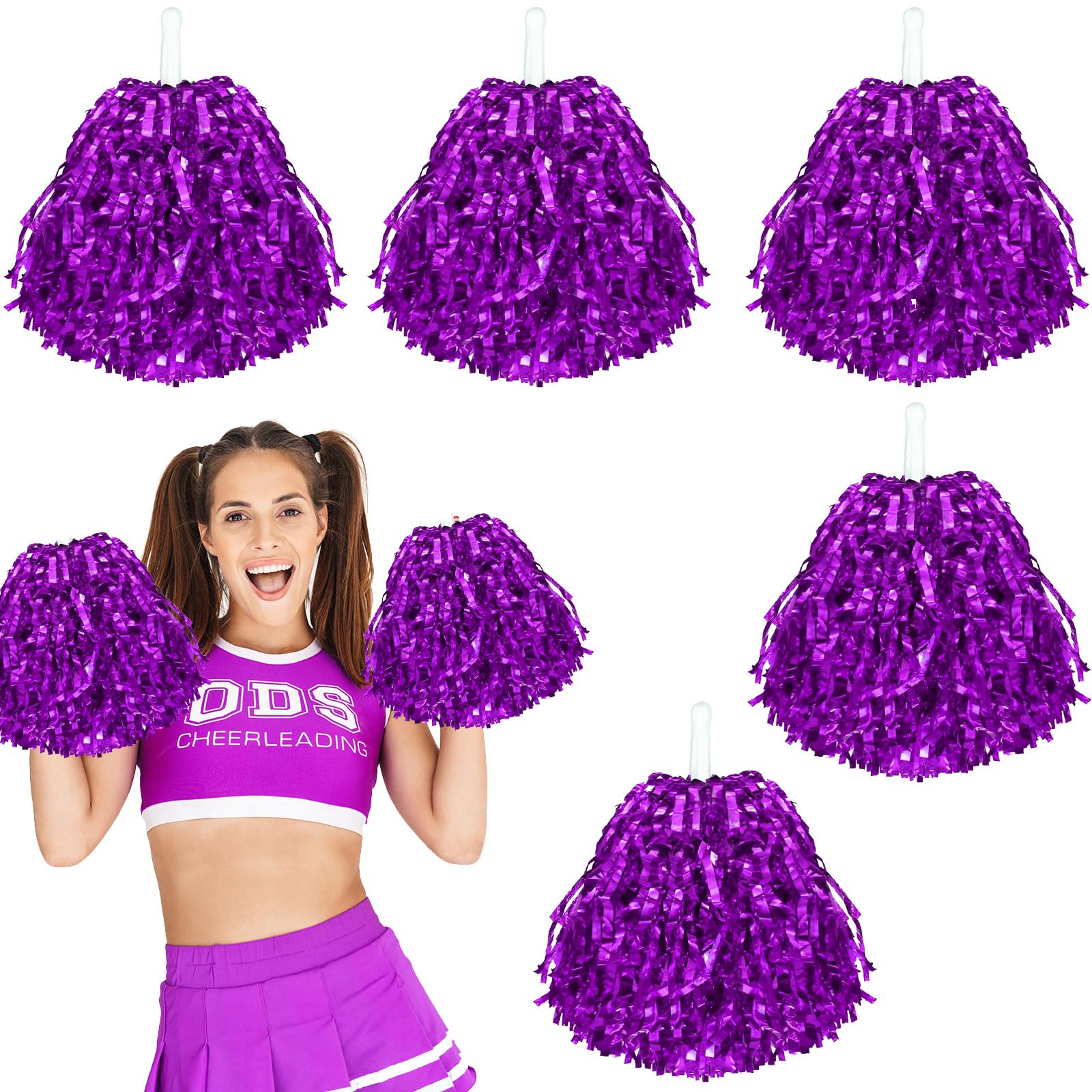 Photo 1 of 6 Pcs Purple Pom Poms Cheerleading Metal Foil Purple Pom Poms with Plastic Handles Purple Cheerleading Pom Poms for Cheering in Sports Meet Competition Fields and Other Festive Occasions, 30 Grams