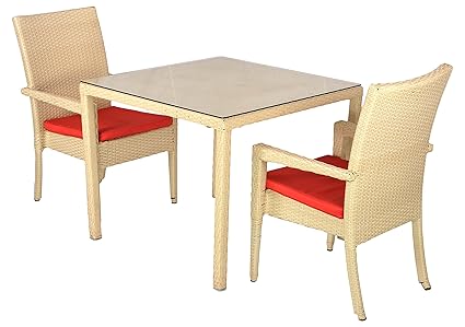 FurniFuture� Cool Outdoor Patio Furniture Two Chairs and Table Set - (Ivory)