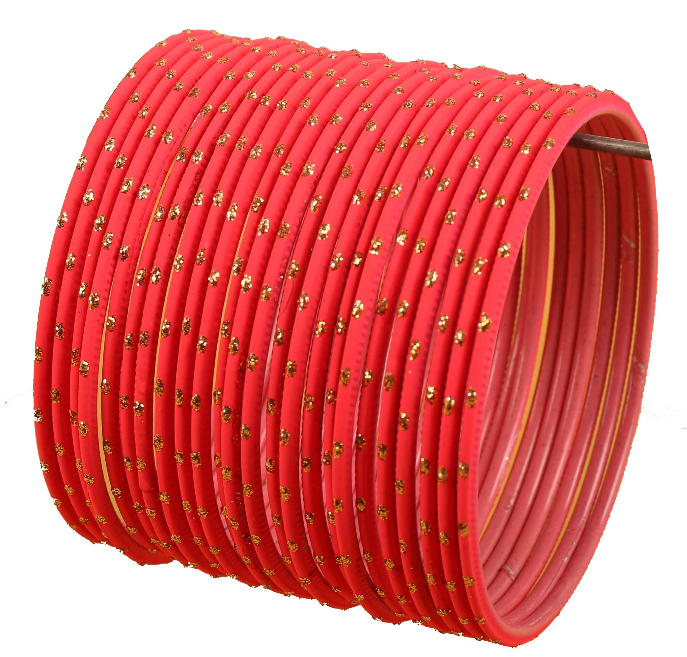 Touchstone New Colorful Bangle Collection Indian Bollywood Exclusive Golden Glaze Designer Jewelry Special Large Size Bangle Bracelets. Set of 24 for Women. (Spanish Red, 2.12)