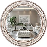 24 Inches Rustic Round Wall Mirrors - Wooden Farmhouse Circle Mirror for Bathroom, Entryway, Bedroom, Living Room, Entryway Decorative