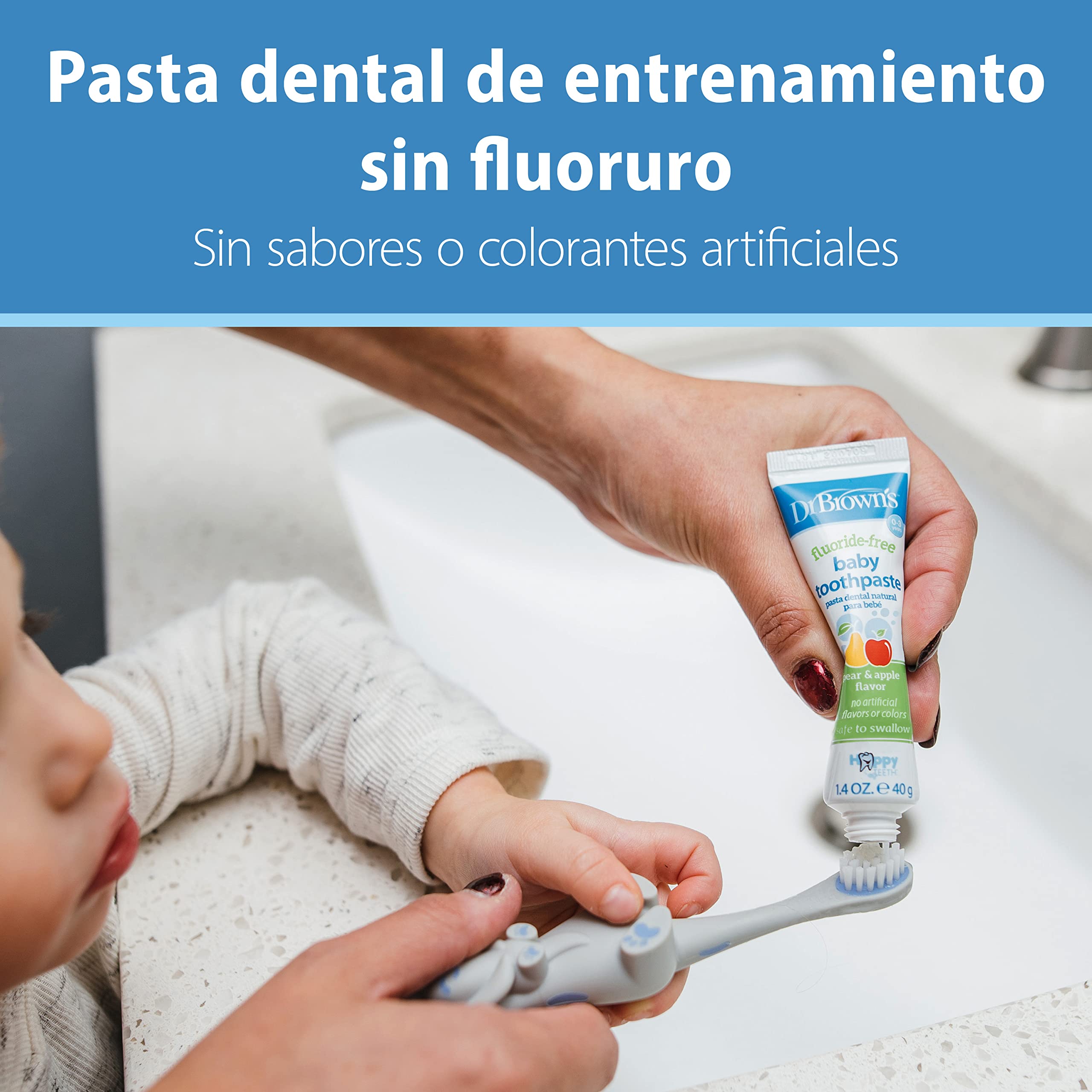Dr. Brown's Fluoride-Free Baby Toothpaste, Infant & Toddler Oral Care, Apple Pear, 3-Pack, 1.4oz/40g, 0-3 years