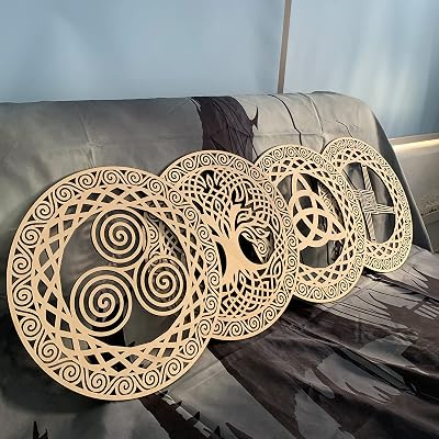 Walarky Celtic Symbol Wall Decor Set 4 Pieces 12 Inch Wood Triskelion Triquetra
