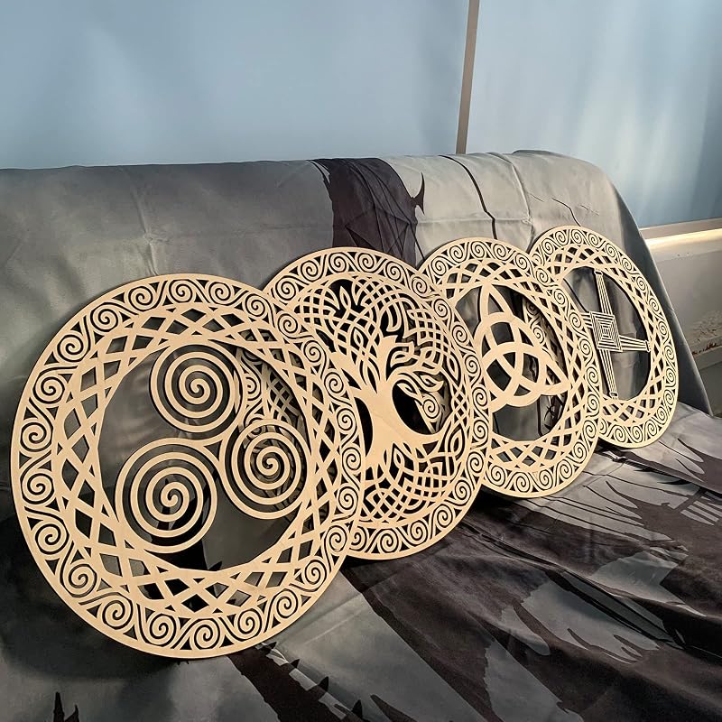 Walarky Celtic Symbol Wall Decor Set 4 Pieces 12 Inch Wood Triskelion Triquetra