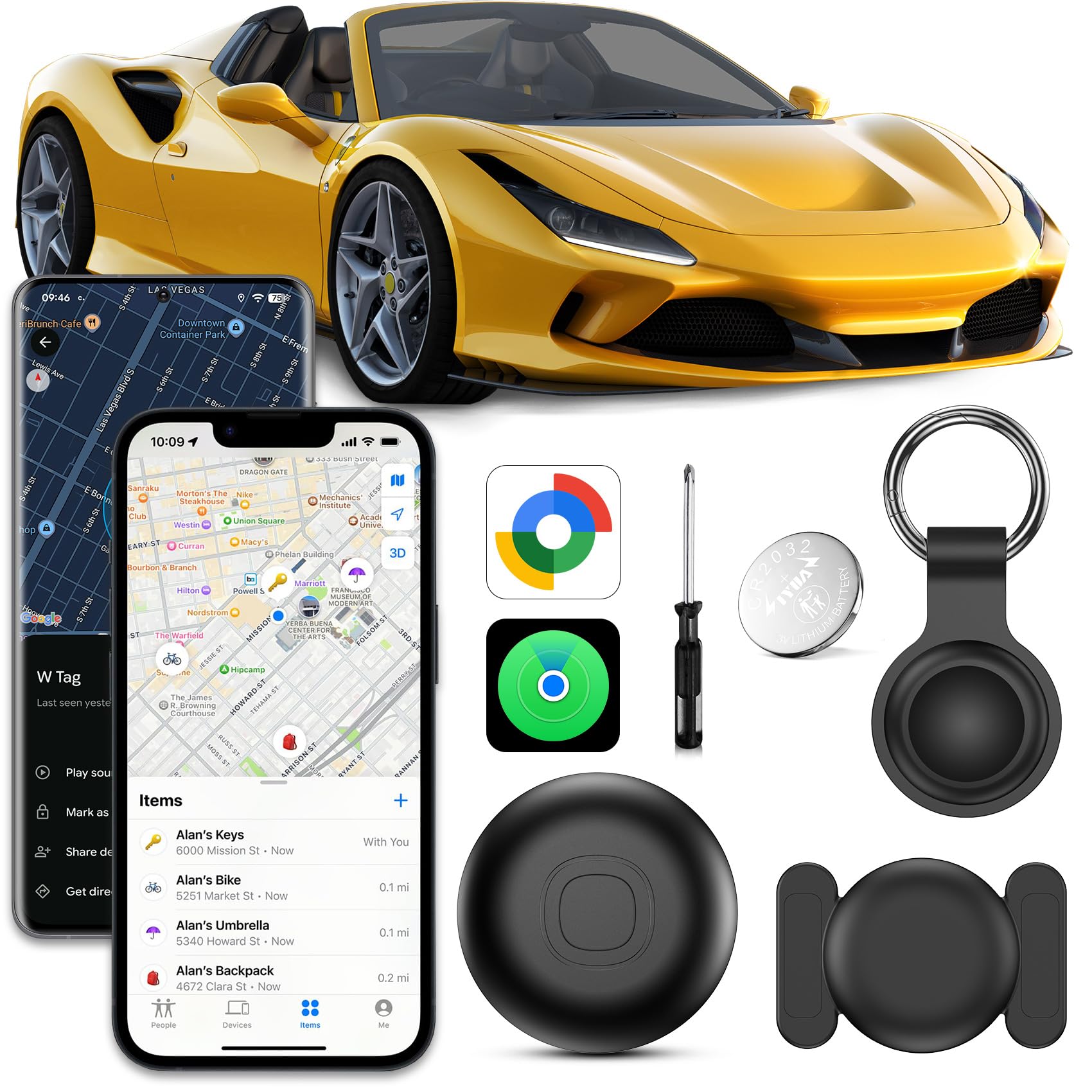 GPS Tracker Auto, Magnetisch Auto Tracker ohne ABO, Kompatibel mit iOS & Android, Wasserdichter Smart Tag, Globale Ortung Versteckter Tracker, IP68 Wasserdicht, Austauschbarer Akku