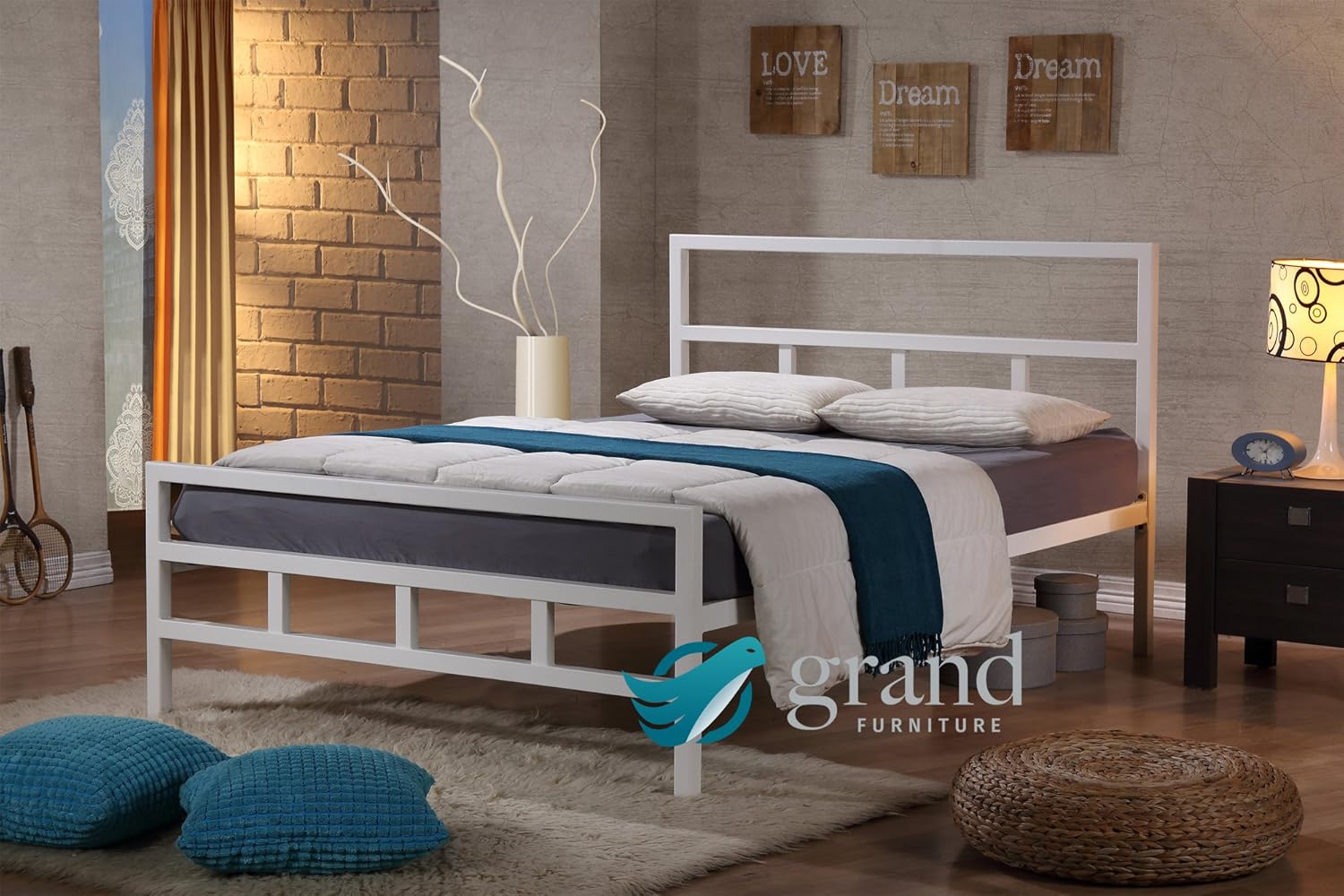 Seattle Modern White Metal Bed Frame 4FT Small Double Contemporary