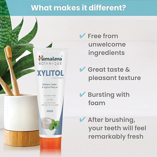 HIMALAYA BOTANIQUE WHITENING ANTIPLAQUE TOOTHPASTE WITH XYLITOL, FLUORIDE FREE, FOR PLAQUE REDUCTION & GENTLE WHITENING, 4 OZ