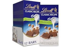 Lindt CLASSIC RECIPE Hazelnut Milk Chocolate Bar, Milk Chocolate Candy, 4.4 oz. (12 Pack)