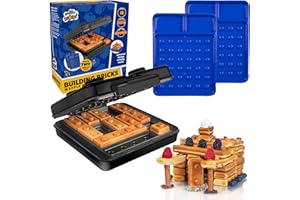 WAFFLE WOW! Building Brick Electric Waffle Maker - BLACK with 2 Construction Eating Plates - Cook Fun, Buildable Waffles in Minutes - Revolutionize Breakfast - Stack & Build on Serving Dishes, Great Gift