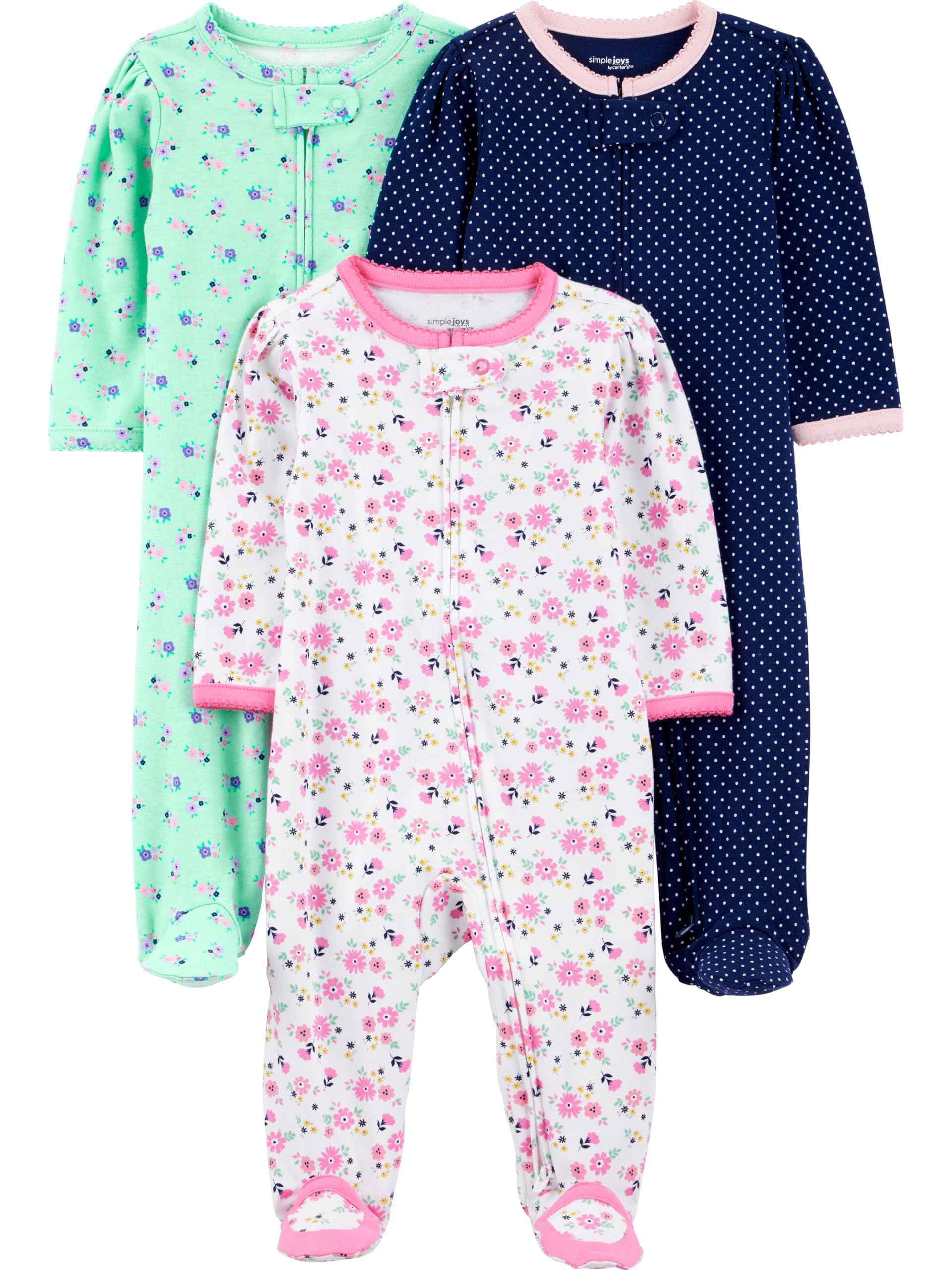 Photo 1 of Simple Joys by Carter's Baby Girl's 3-Pack Sleep and Play Sleepwear, pink floral, blue floral, navy dot, Newborn