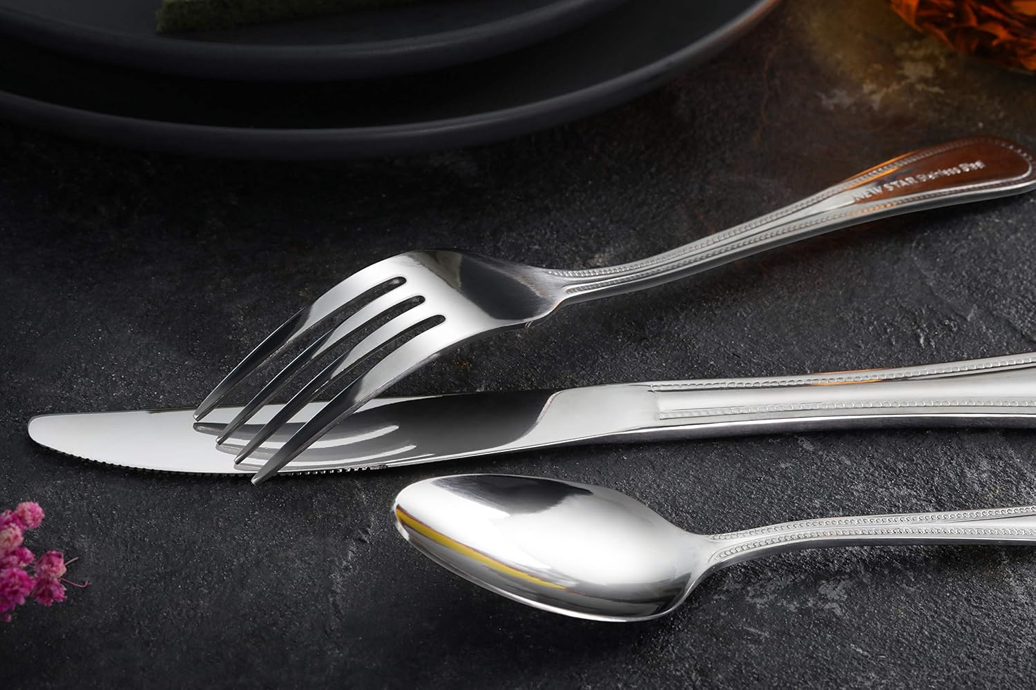  | New Star Foodservice 58444 Bead Pattern, Stainless Steel, Dinner Knife, 8.5-Inch Set of 12: Flatware Sets