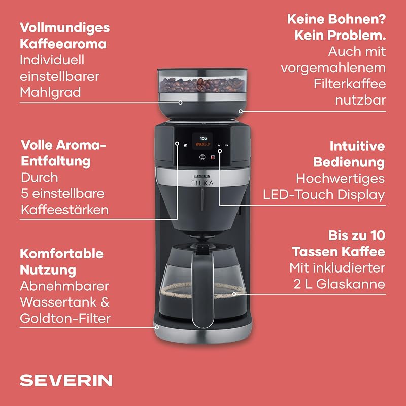 Filter-Kaffeemaschine, 2L Glaskanne, bis zu 10 Tassen