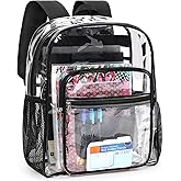 ZORFIN Clear Backpack Heavy Duty for School – 18in Transparent PVC Bag with Large Capacity & Reinforced Straps for Men, Women, Boys & Girls - See Through Bookbag for College Workplace Security, Black