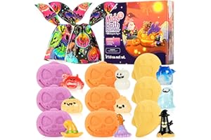 MINNE BABY Halloween Bath Bombs for Kids with Surprise Inside, 9pcs Oversized Bath Bombs with Glow in The Dark Spooky Toy, Trick or Treat Gift Set Ghost Shape Bubble Bath Fizzy for Boys Girls Aged 3-12