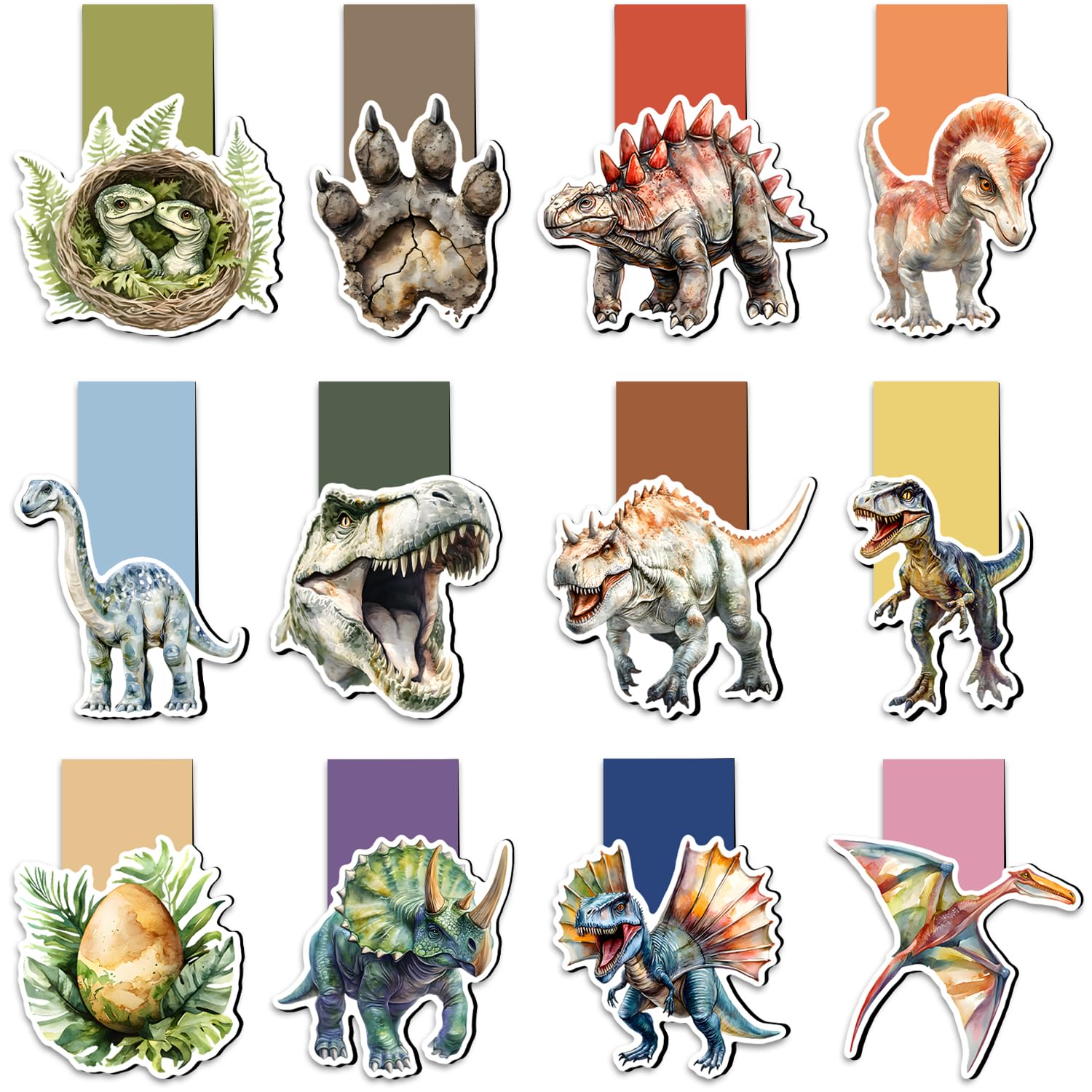 12 Pack Magnetic Bookmark, Tixlux Dinosaur Style Book Marker Clip Sets for Kid, Teacher, Students, Book Lovers, Dinosaur Fans — image 1